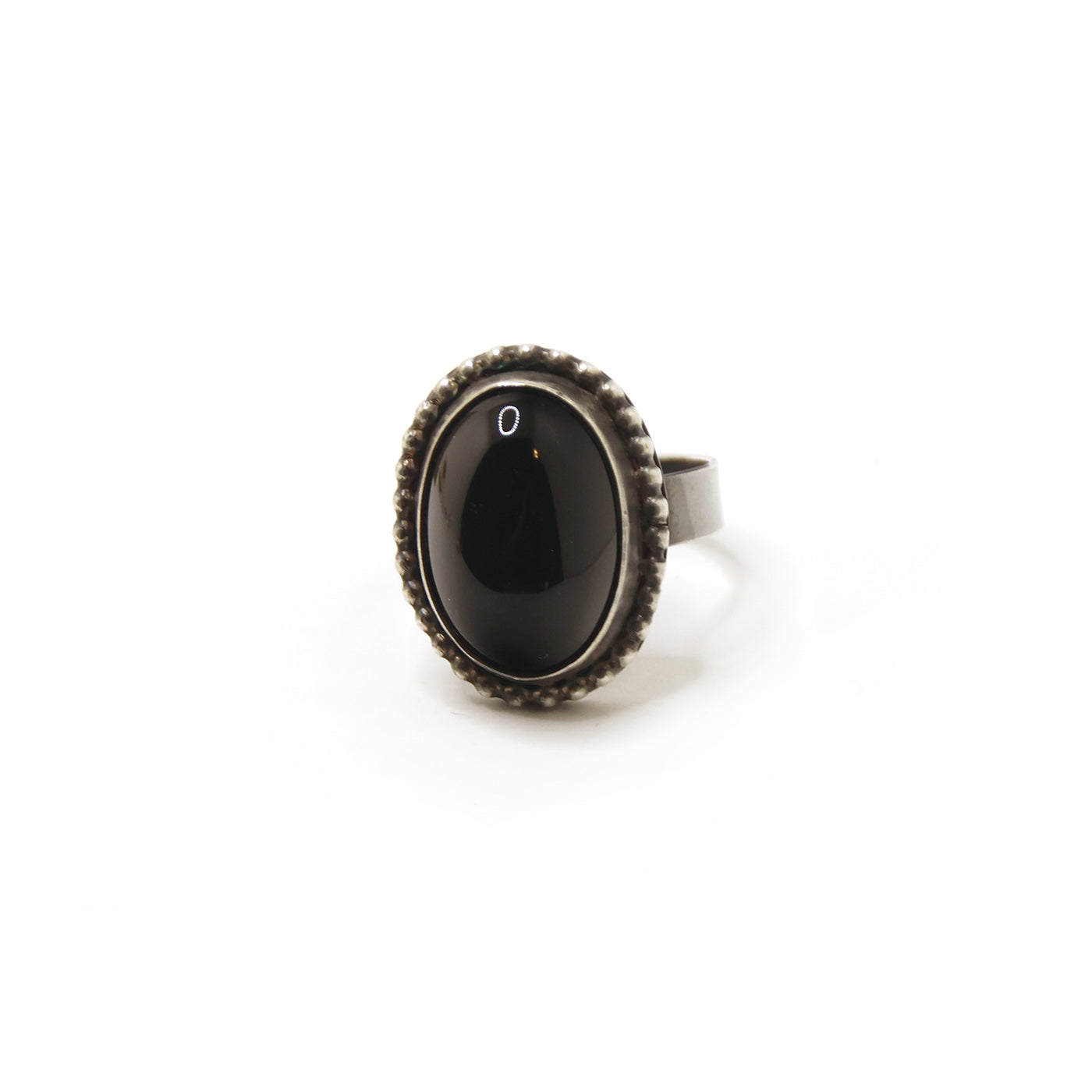 Onyx Ring with Oxidized Sterling Silver - Size 6.5