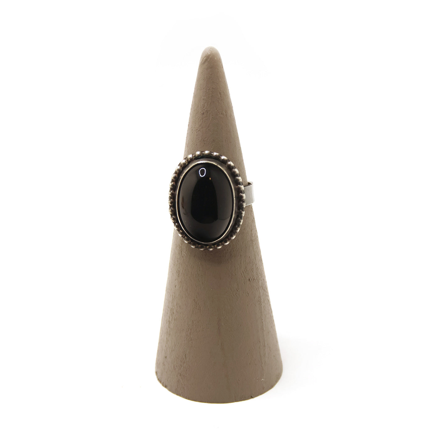 Onyx Ring with Oxidized Sterling Silver - Size 6.5