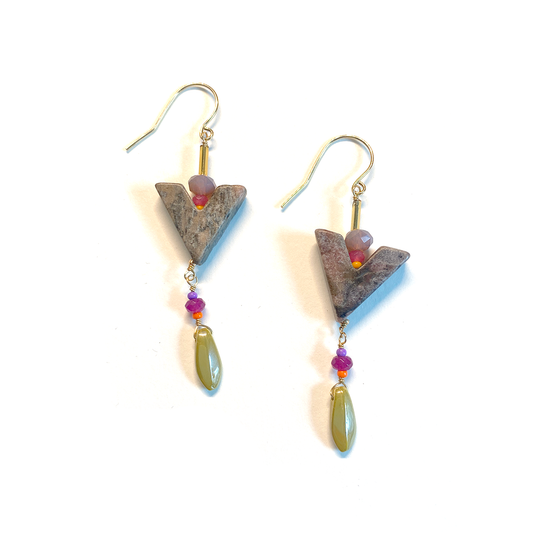 Summer colour splash earrings - brass and rhodonite